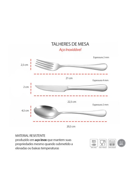 Talheres de Mesa Faqueiro Garfo Faca Colher Inox Buffet 18un