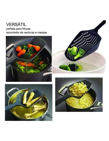 Escumadeira Espatula Escorredor Colher Preto 30cm