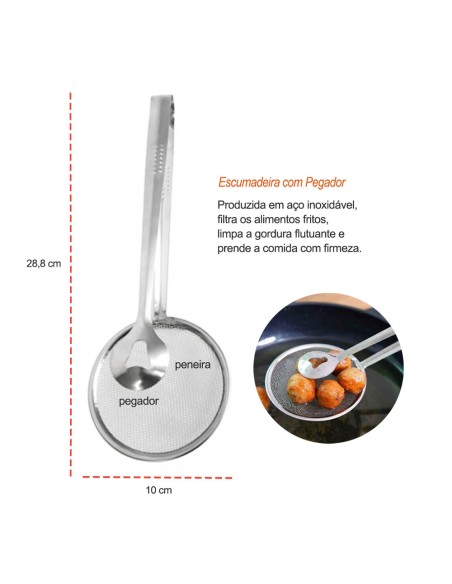 Escumadeira com Pegador Frituras Aço Inox 30cm