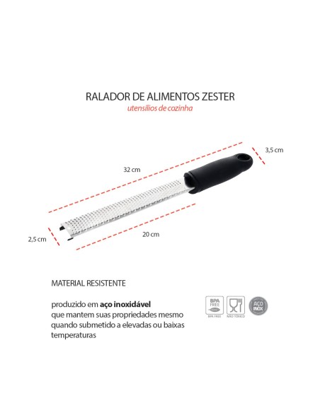 Ralador Zester Citrico Queijo Especiaria Aço Inox Cabo Preto