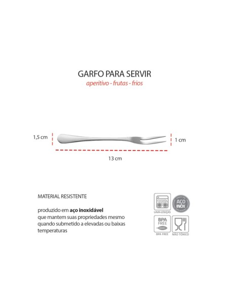 Garfo para Petiscos Frutas Sobremesa Garfinho Aço Inox 6un