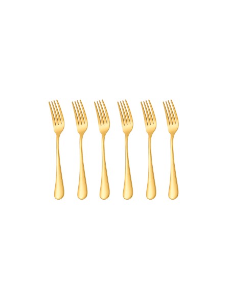 Garfo de Sobremesa Dourado Ouro Talher Inox Buffet Jogo 6un