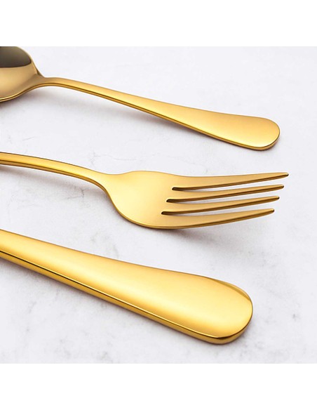 Garfo de Sobremesa Dourado Ouro Talher Inox Buffet Jogo 6un