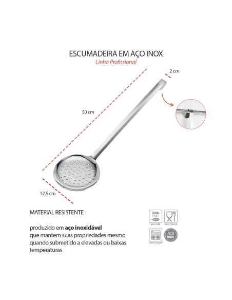 Escumadeira Grande Profissional Inox Buffet Restaurante 50cm