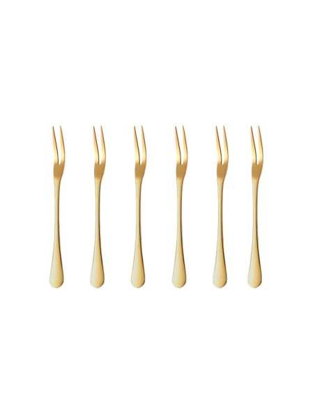Garfo para Petiscos Frutas Sobremesa Garfinho Dourado Inox 6un