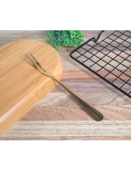 Garfo para Petiscos Frutas Sobremesa Garfinho Dourado Inox 6un