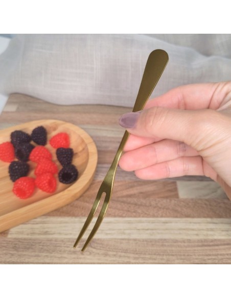 Garfo para Petiscos Frutas Sobremesa Garfinho Dourado Inox 6un