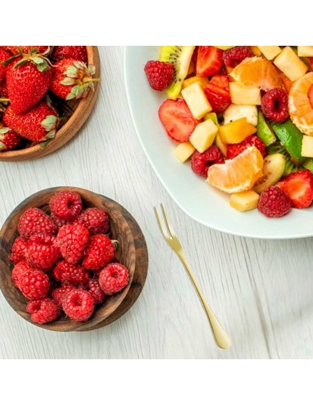 Garfo para Petiscos Frutas Sobremesa Garfinho Dourado Inox 6un