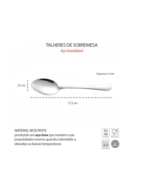 Colher de Sobremesa Aço Inox Talheres Buffet Restaurante