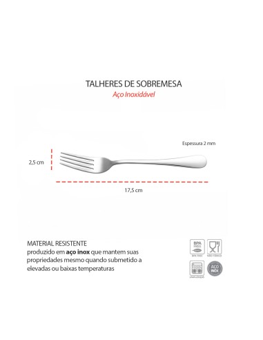 Garfo de Sobremesa Aço Inox Talheres Buffet...