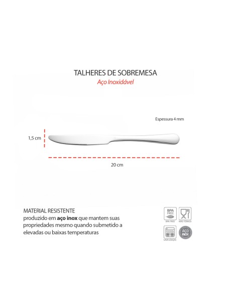 Faca de Sobremesa Aço Inox Talheres Buffet Restaurante