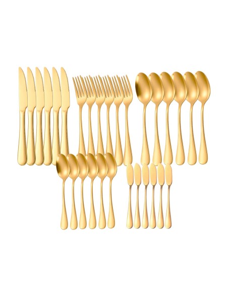 Talheres de Mesa Sobremesa Espatula Dourado Faqueiro Inox 30un