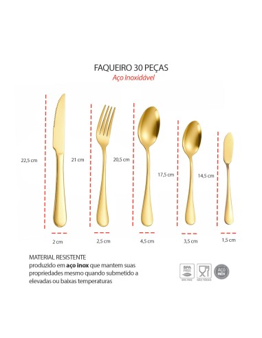 Talheres de Mesa Sobremesa Espatula Dourado...