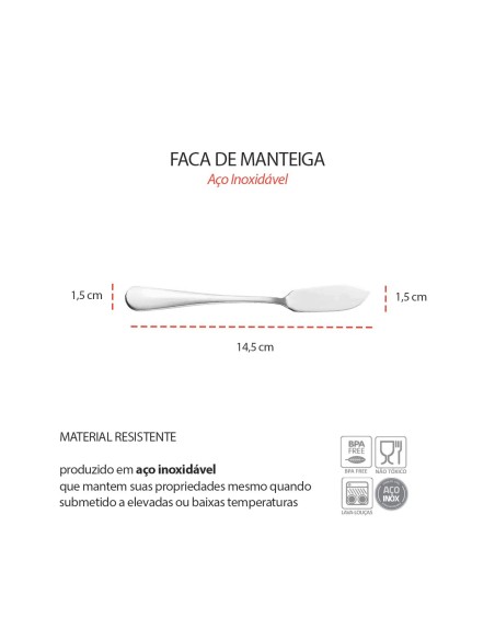 Faca para Manteiga Espatula Pate Geleia Aço Inox Jogo 12un