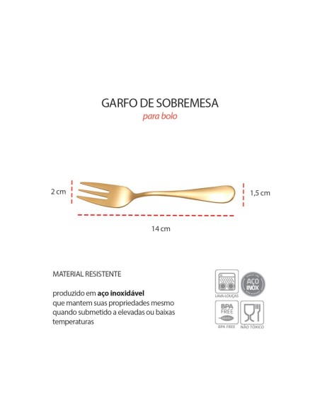 Espatula e Garfos de Bolo Dourado Sobremesa Inox Kit 7un