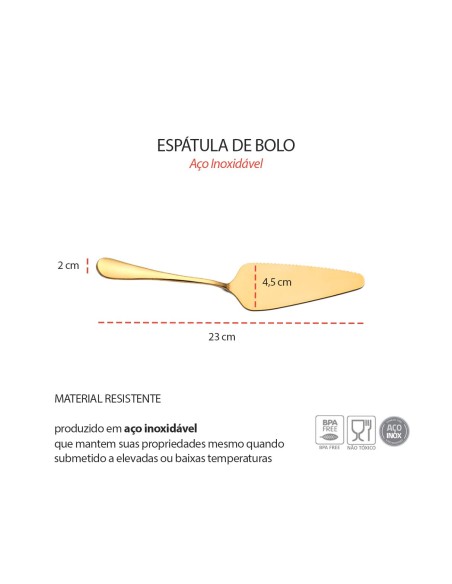 Espatula e Garfos de Bolo Dourado Sobremesa Inox Kit 7un