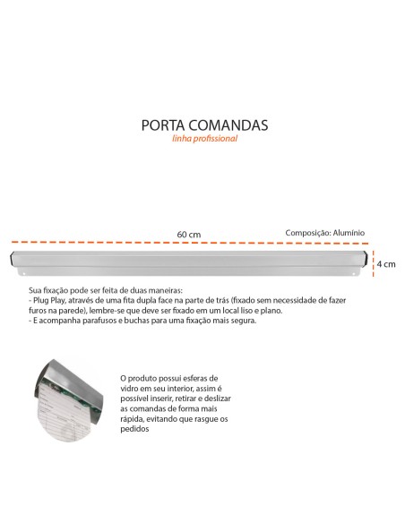 Porta Comanda Profissional Cozinha Restaurante Aluminio 60cm