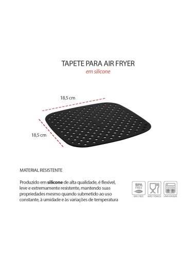 Tapete Silicone Quadrado Air Fryer Preto...