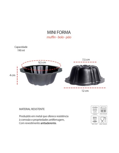 Forma Antiaderente Mini Bolo 190ml Muffin Pudim...