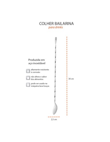 Colher Bailarina Drinks Sucos Bartender Inox 30cm