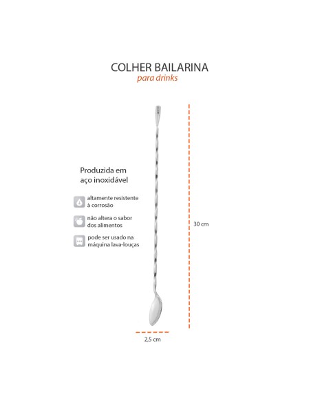 Colher Bailarina Drinks Sucos Bartender Inox 30cm