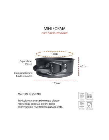 Forma Antiaderente Mini Bolo Assadeira Fundo...