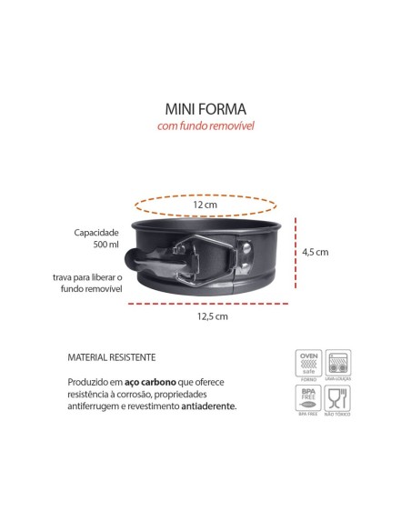 Forma Antiaderente Mini Bolo Assadeira Fundo Removivel 4un
