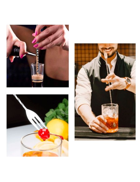 Colher Bailarina Garfo Tridente Inox Drink Sucos Bartender 40cm