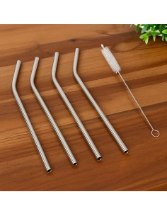Canudo de Inox Curvo Reutilizavel Escovinha Limpeza Jogo 5un 2