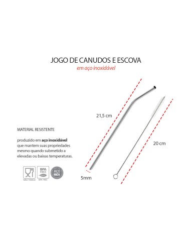Canudo de Inox Curvo Reutilizavel Escovinha...