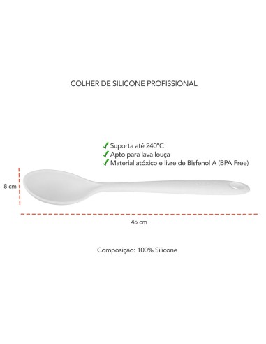 Colher Grande Branca Silicone Cabo Longo 45cm...