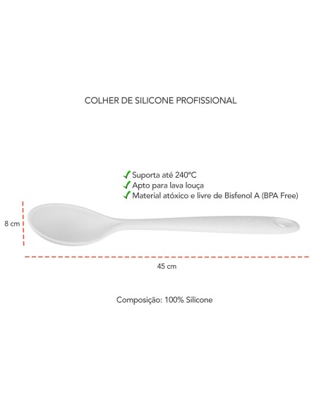Colher Grande Branca Silicone Cabo Longo 45cm Profissional