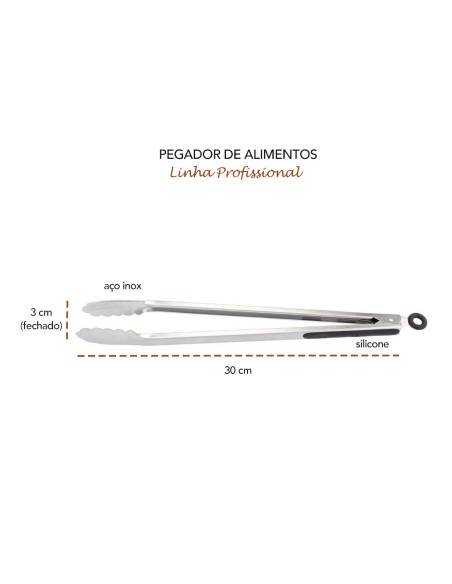 Pegador de Alimentos Grande Inox Buffet Profissional 30cm