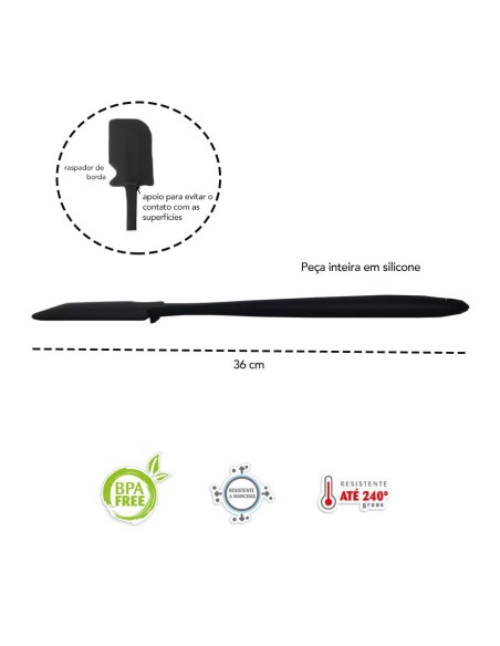 Espatula Grande Profissional Silicone Preto Cozinha Buffet 36cm