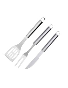 Espatula Garfo e Faca Cabo Longo Kit Churrasco Inox 3un