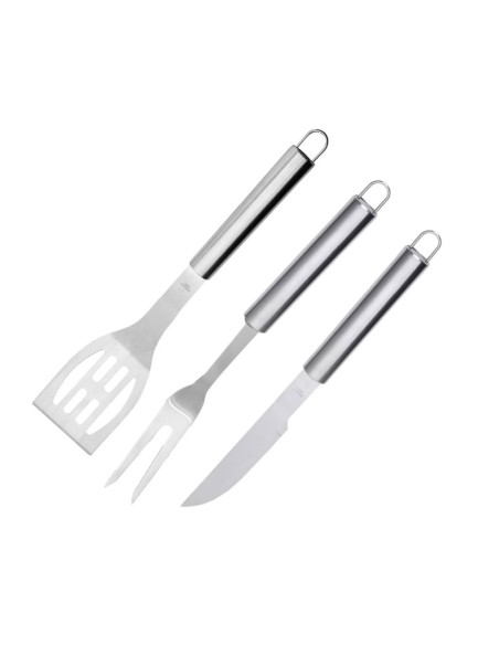 Espatula Garfo e Faca Cabo Longo Kit Churrasco Inox 3un