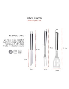 Espatula Garfo e Faca Cabo Longo Kit Churrasco Inox 3un 2