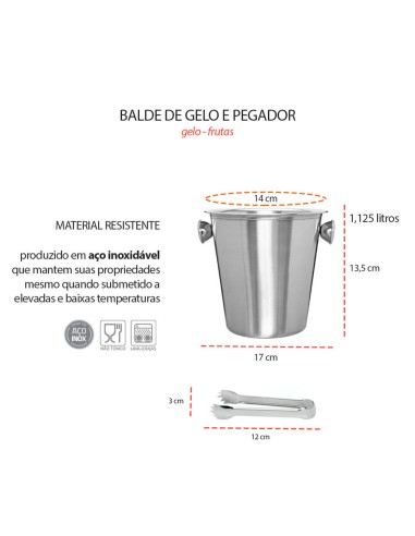 Balde de Gelo e Pegador Mini Aço Inoxidavel...