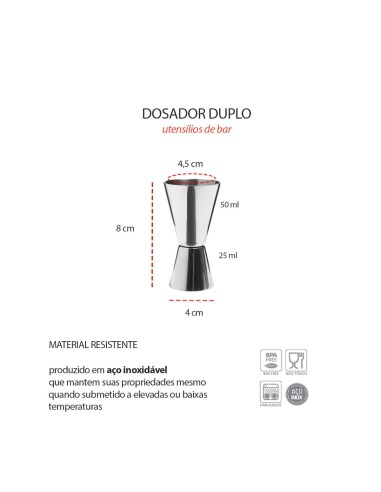 Dosador Duplo Copo de Inox Doses Drinks 50ml e...