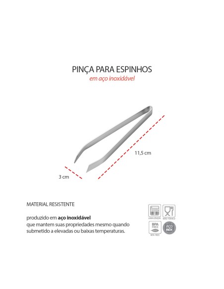 Pinça Culinaria Aço Inox Remover Limpar Espinhos Peixe
