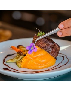 Pinça Culinaria Ponta Dobrada Aço Inox Empratamento 16cm 2