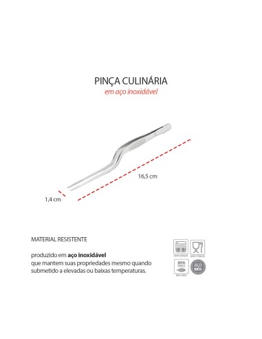 Pinça Culinaria Curvada Ponta Reta Empratamento...