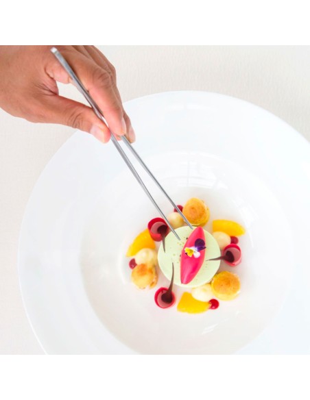 Pinça Culinaria Curvada Ponta Reta Empratamento Inox 16,5cm