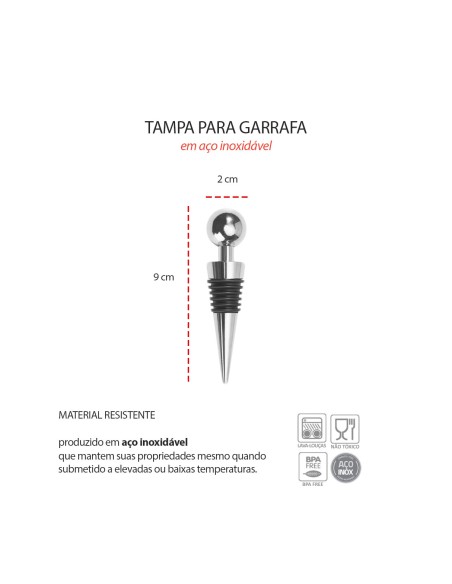 Tampa de Garrafa Vinho Aço Inox Vedacao Silicone Bebidas