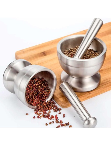 Pilao com Macerador Socador Aço Inox Temperos Alho Ervas