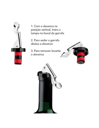 Tampa para Garrafa Alavanca Inox Vermelho 2un