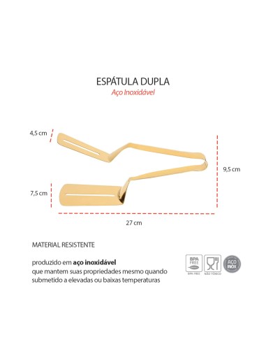 Espatula Dupla Dourada Aço Inox Utensilio...