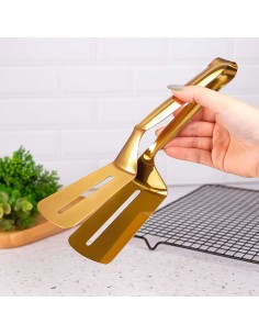 Espatula Dupla Dourada Aço Inox Utensilio Servir Buffet 2