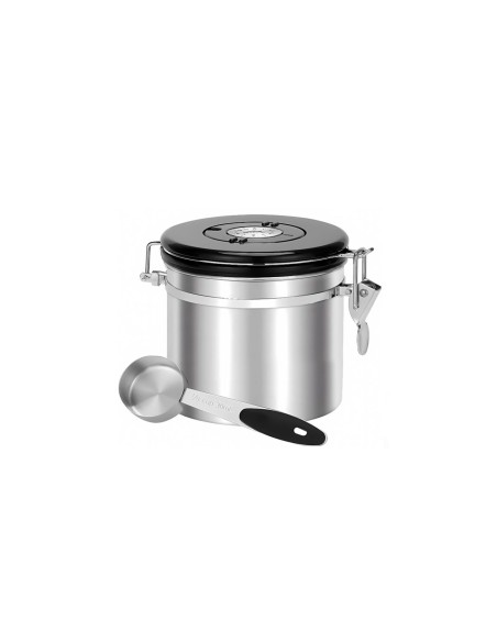 Porta Cafe Valvula Pote Hermetico 1L e Colher Medidora Aço Inox