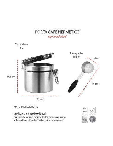 Porta Cafe Valvula Pote Hermetico 1L e Colher...